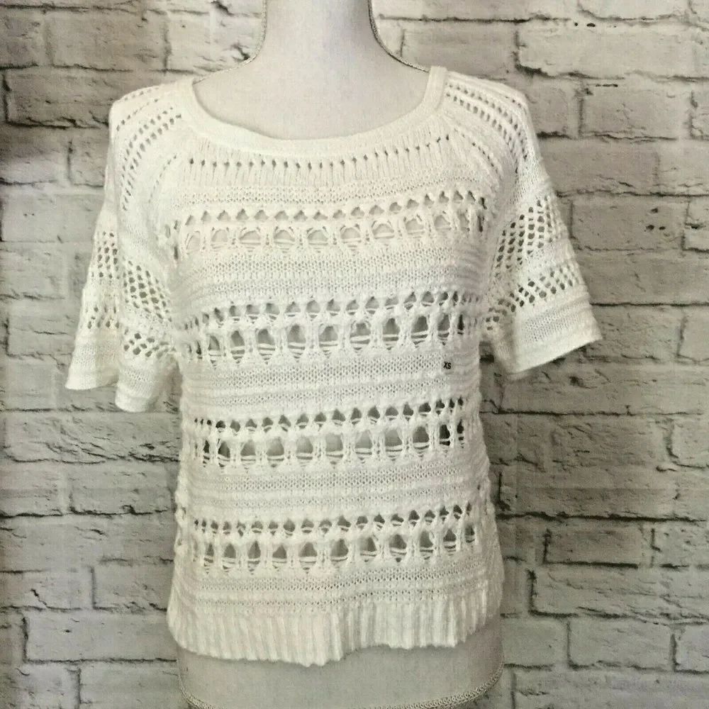 Ivory Crochet Loose Open Knit Short Sleeve Top